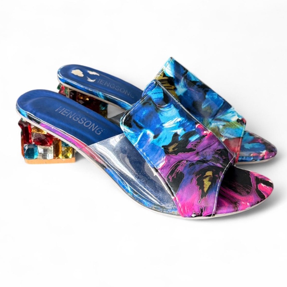 Women's Multicolor jeweled chunky heeled sandals
